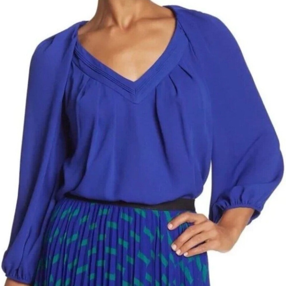 Diane Von Furstenberg Cahil Silk Chiffon Blouse 2 Blue Work Feminine Work Chic